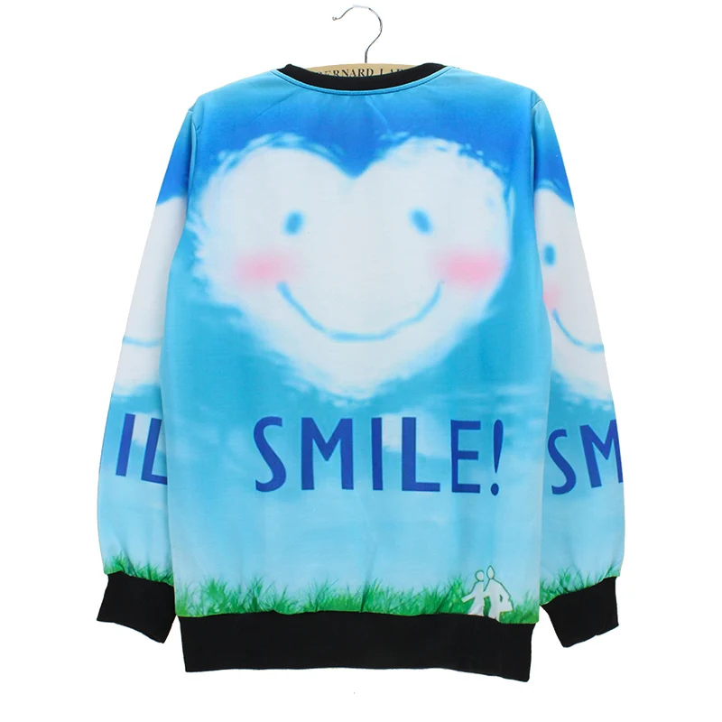 Толстовка с принтом Смайла и облаков Женская толстовка длинным рукавом на весну