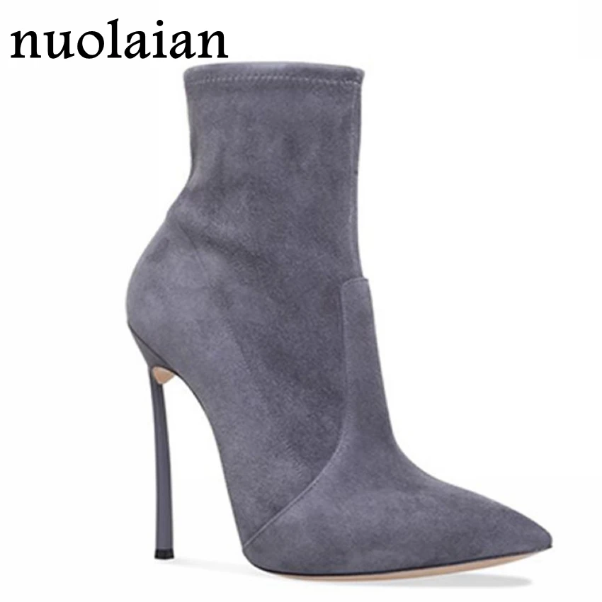 Женские ботинки на высоком каблуке 10 5 см ботильоны из искусственной замши
