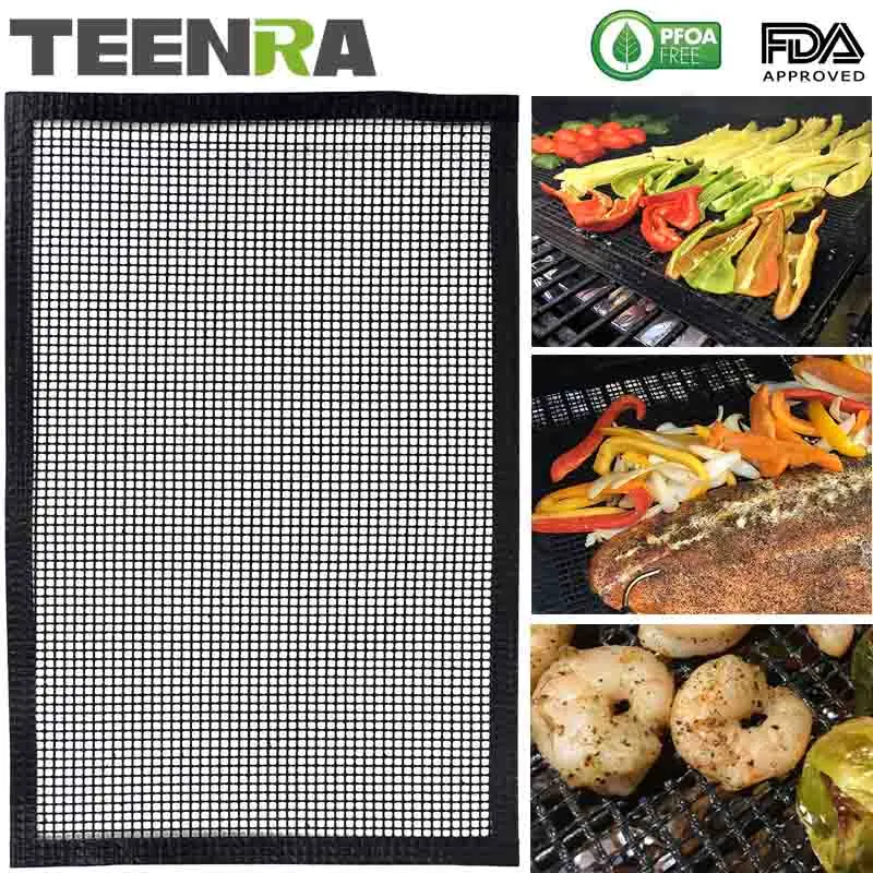 Черный TEENRA 1 шт. черный коврик для барбекю сетка для гриля PTFE коврик для выпечки антипригарный коврик для выпечки коврик для барбекю жаропрочные Инструменты для барбекю - Цвет: Черный