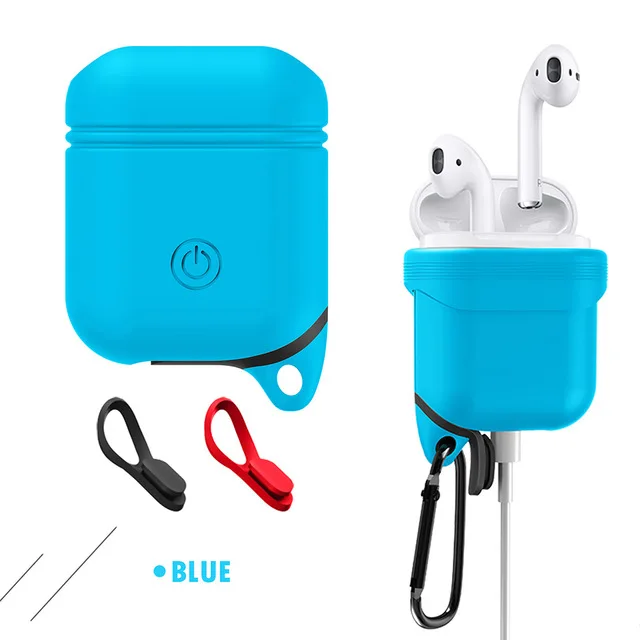 New Version blue Светящиеся Air pods защитный чехол водонепроницаемый мягкий чехол для кожи с защитой от потери карабины зарядка Airpods аксессуары - Цвет: New Version blue