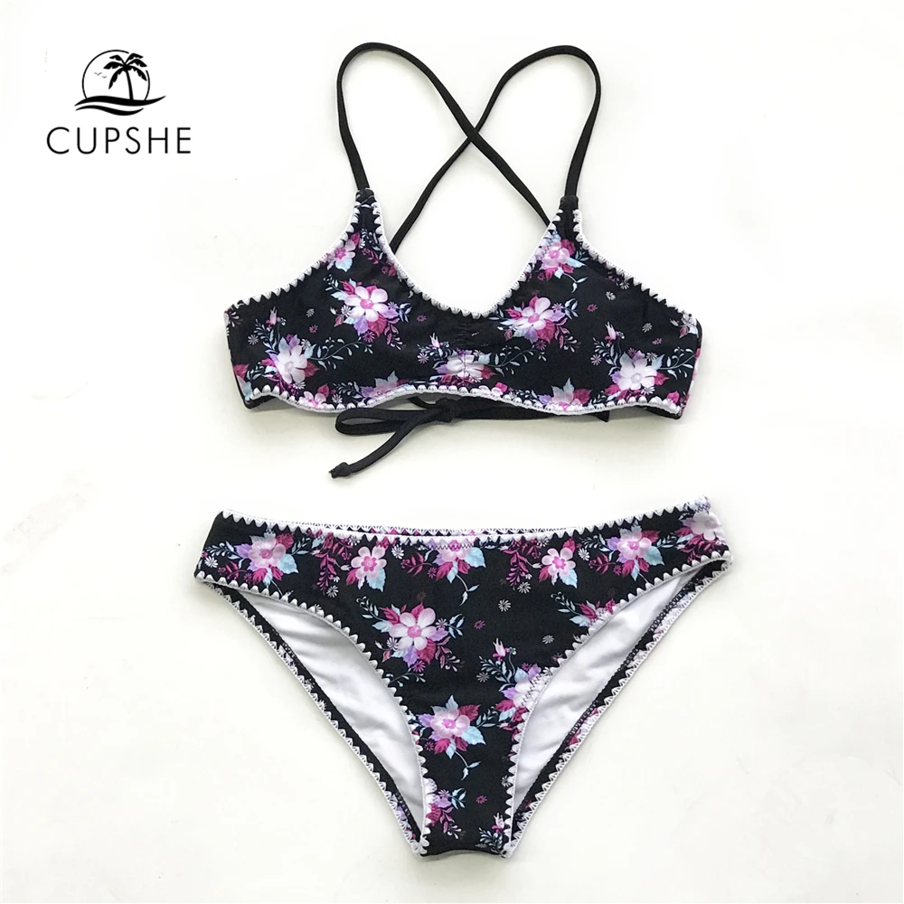 CUPSHE Цветочный принт бикини набор Для женщин Регулируемый стринги купальник из