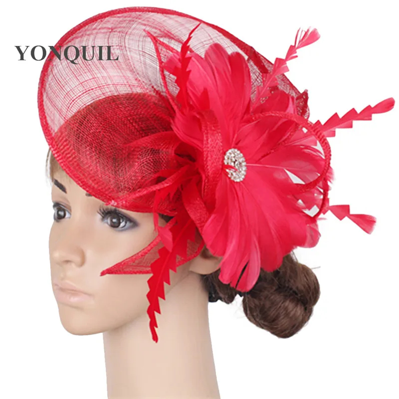 Модные шляпы sinamay головные уборы fedora свадебные с перьями и цветами элегантные