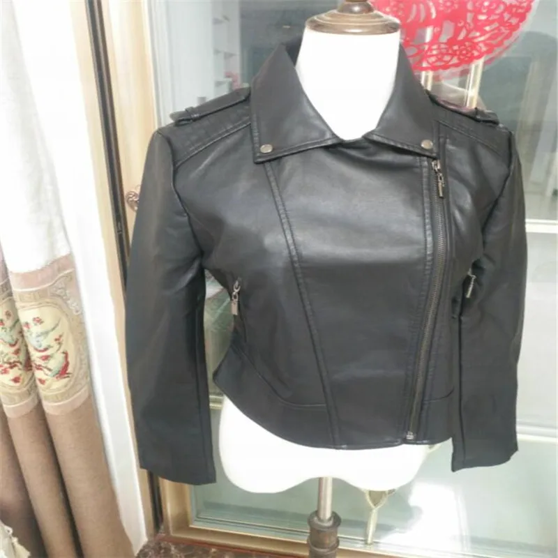 Осень 2018 женские черные приталенные крутые Куртки из искусственной кожи Милая