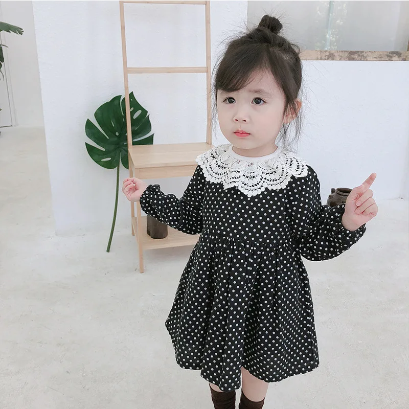Toddler Baby Girls Princess Dress 0-4Yrs Kids Flower Lace Doll Collar Cute Vestido Infant Black Dot Ball Gown For Party Birthday | Детская