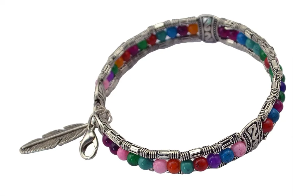 Модный винтажный резной браслет в стиле бохо с цветами зелеными камнями цветными