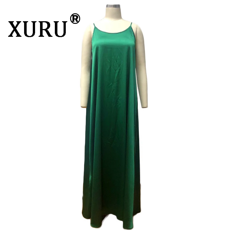 

XURU Summer New Solid Color Silk Beach Dress Max Size Sling Bohemian Dress