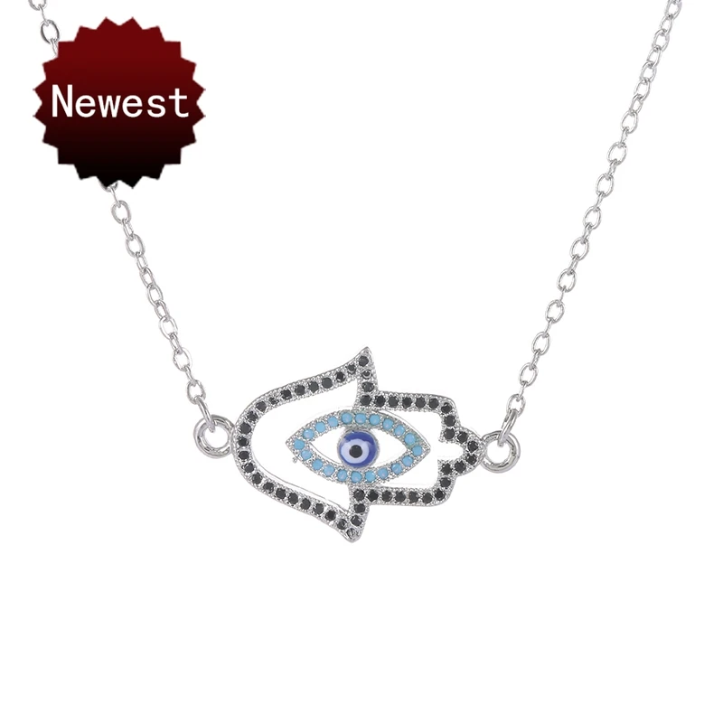 Ручная подвеска Fatima & Evil Eye ожерелье Медная Инкрустация черный CZ горный хрусталь