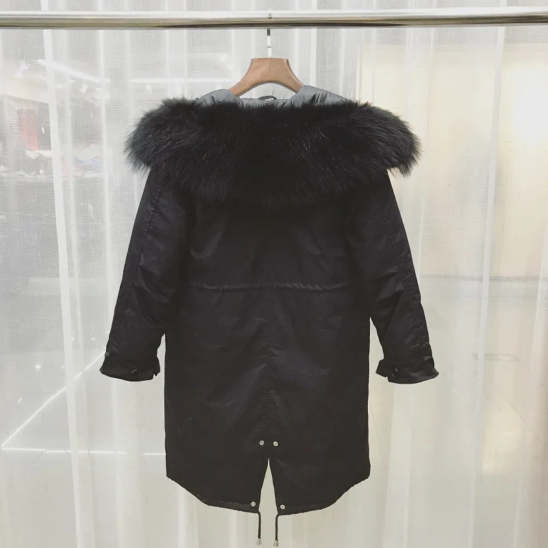Огромный натуральный мех енота 2018 зимняя куртка Женская Толстая теплая Длинная