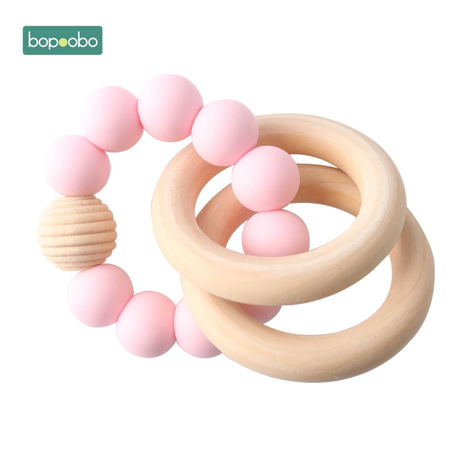Candy Pink Rattle Bopobo 1 шт. для браслетов младенцев, силиконовые бусины-погремушки, браслеты, украшения для прорезывания зубов, деревянные бусины, BPA бесплатно, Детские Прорезыватели - Цвет: Candy Pink Rattle