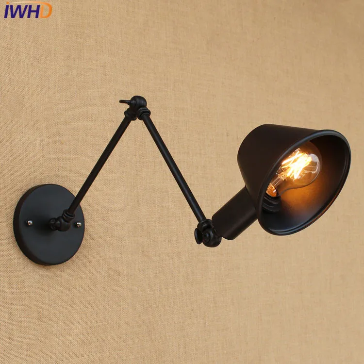 

IWHD Modern Vintage Loft Adjustable Industrial Metal Wall Light Black retro Iron wall lamp country style Sconce Lamp Fixtures