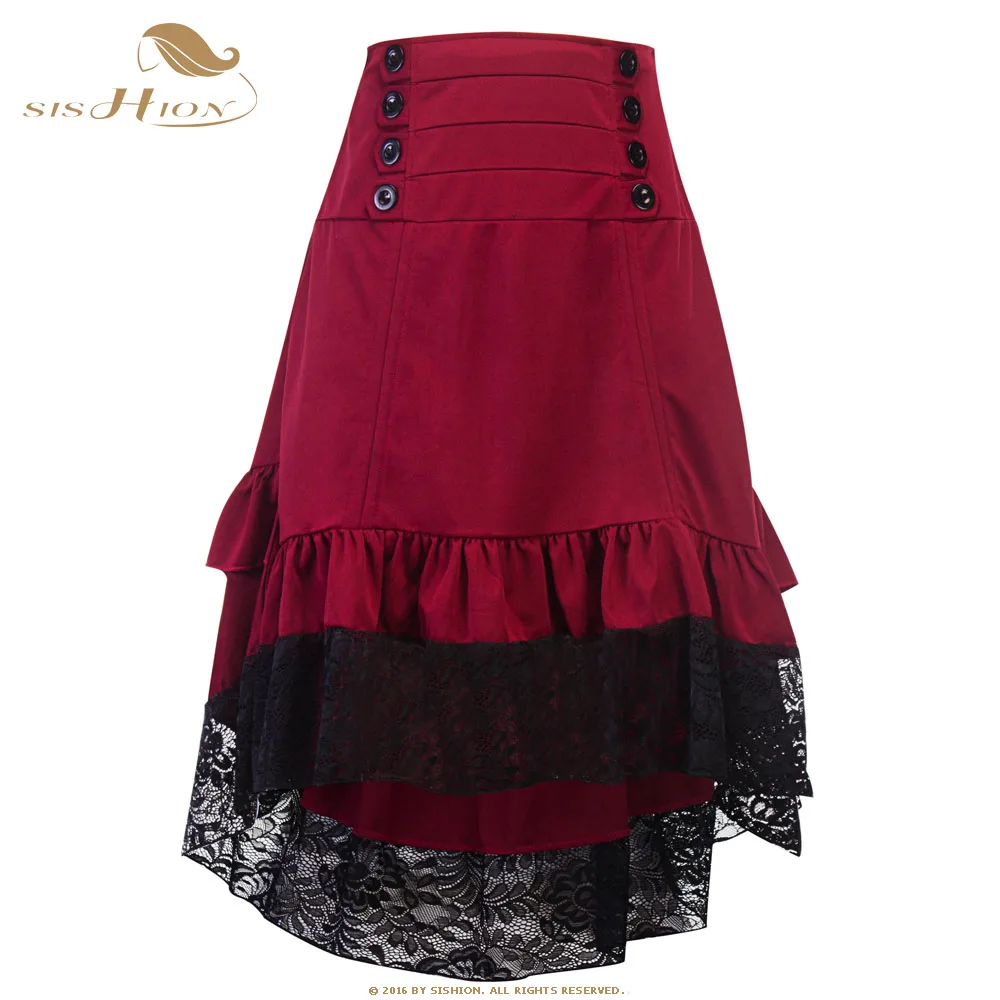 Женская Короткая Юбка миди SISHION Черная кружевная винтажная в готическом стиле с