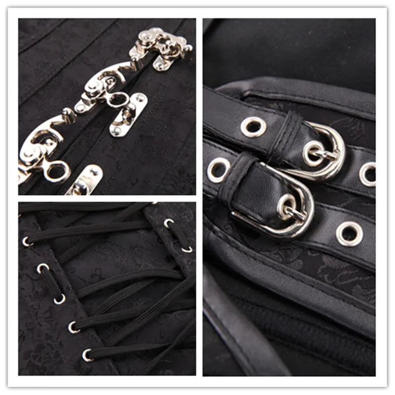 Черный корсет в стиле стимпанк Женский парчовый Готический со стальными костями