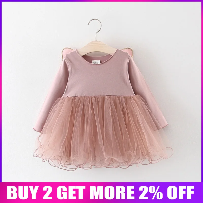 BibiCola spring autumn 2019 fashion girls dresses cotton long sleeve wedding party children bow princess dress | Детская одежда и