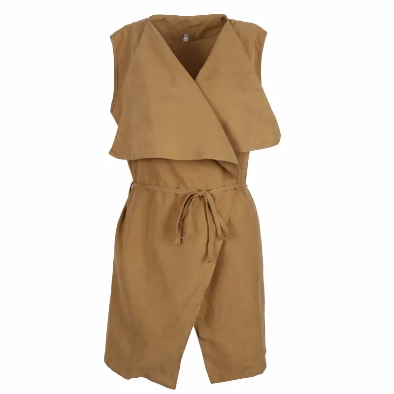 Длинный тонкий жилет без рукавов с лацканами кардиган пальто Блейзер плащ поясом