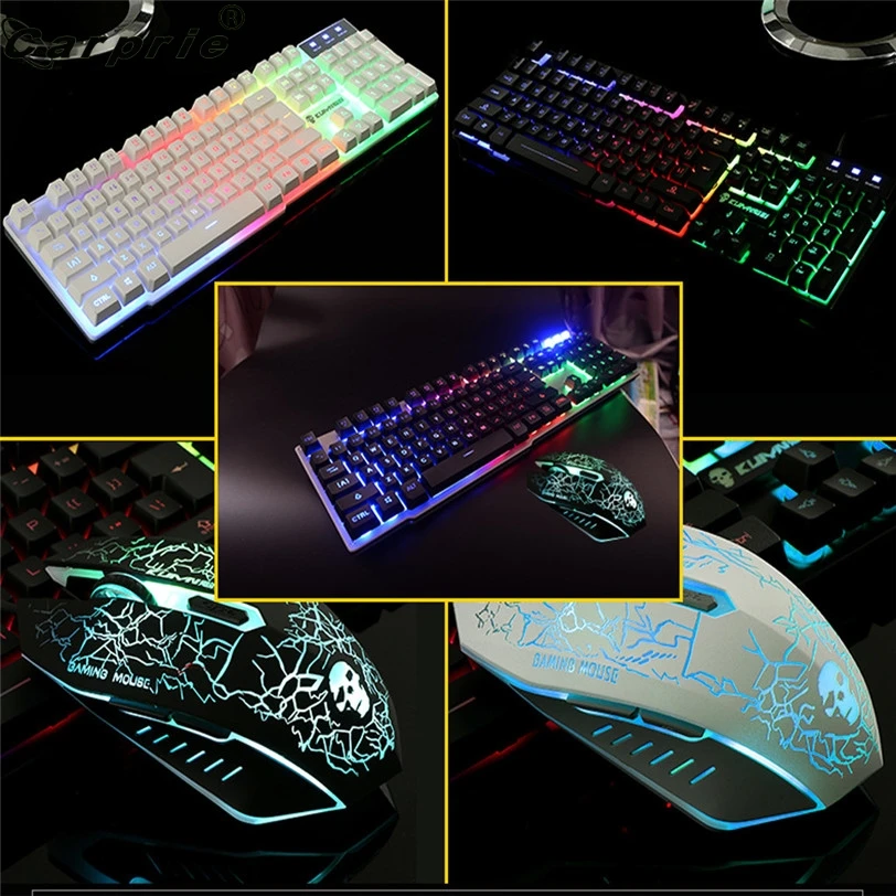 CARPRIE T6 Радужная тыловая Подсветка USB игровая клавиатура + 2400DPI 6 кнопок