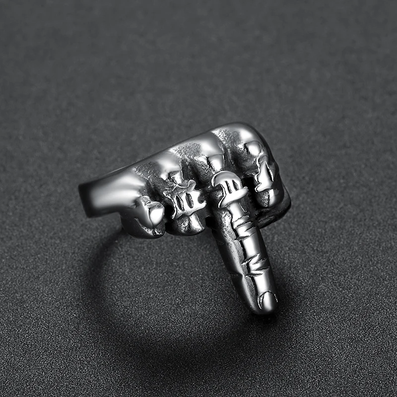 Прямая поставка Punk Styler 316l нержавеющая сталь античный средний палец кольца для