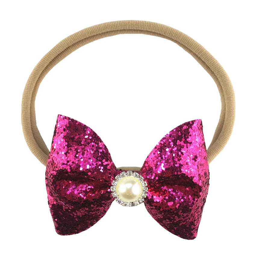 1 шт. Блестящий бант с блестками и жемчугом эластичная нейлоновая повязка на