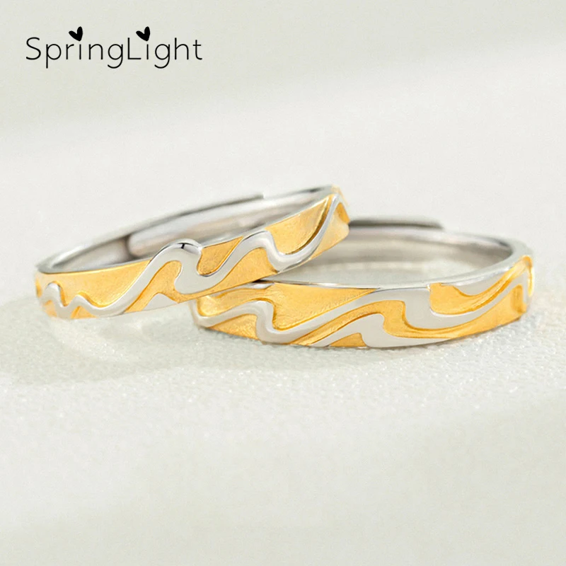 Pair Rings Весеннее кольцо с эмалью голубого неба Ван Гога, настоящее 925 пробы, Серебряное ювелирное изделие, 18 К золото, солнце, луна, звезда, пара колец для женщин - Цвет камня: Pair Rings