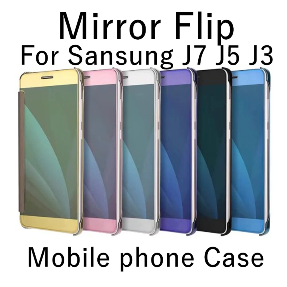 Plating Clear View Mirror Flip wallet phone cases For Samsung Galaxy J3 J5 J7 J330 J530 J730 2017 A3 A5 A7 EU Case |