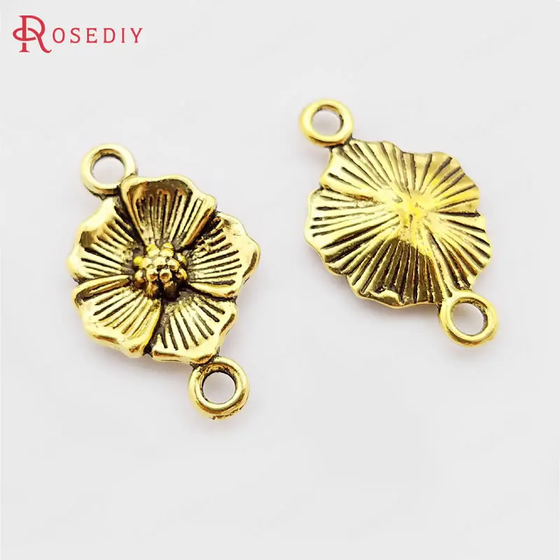 Antique Gold 30527) 30 шт. 25x15 мм Античное Золото цветной цинк сплав 2 отверстия цветок подключен Подвески Diy ювелирных изделий Аксессуары оптом - Цвет: Antique Gold