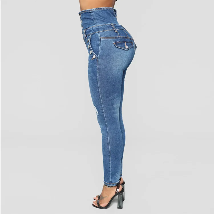 DAYIFUN Джинсы женские с высокой талией Эластичные Обтягивающие джинсовые длинные узкие брюки плюс размер пуговицы джинсы брюки NZK-651