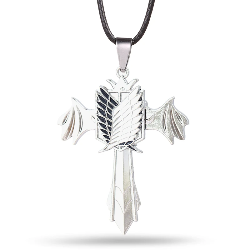J store Anime Attack on Titans Pendant Necklace Wings Cross choker Metal Cosplay collar men women Accessories