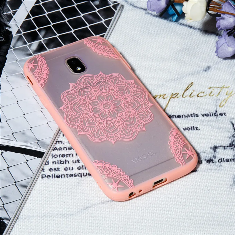 For Samsung Galaxy J3 2017 Case Lace Silicone Phone Back Cover J330 Clear Relief Flower |