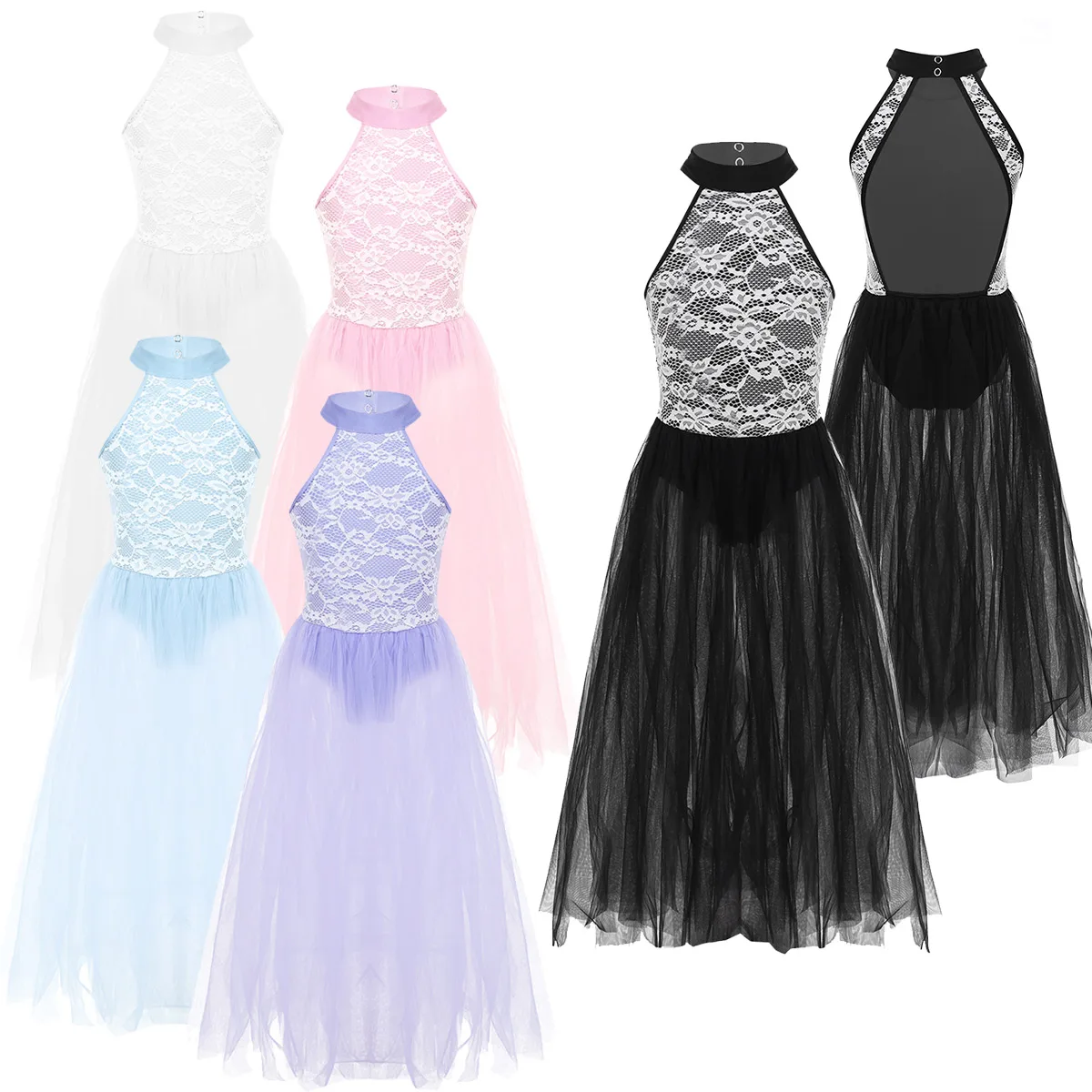 Детское кружевное балетное трико без рукавов с открытой спиной для девочек