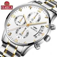 olmeca mens watch luxury fashion stainless steel wrist watches military diamond big dial white watch saat relogio masculino
