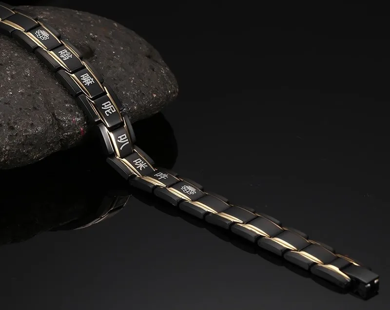 Men's New Arrival High Quality Black Gold 316L stainless steel Buddhist religious Health magnet Stone Link Chain Bracelet | Украшения и
