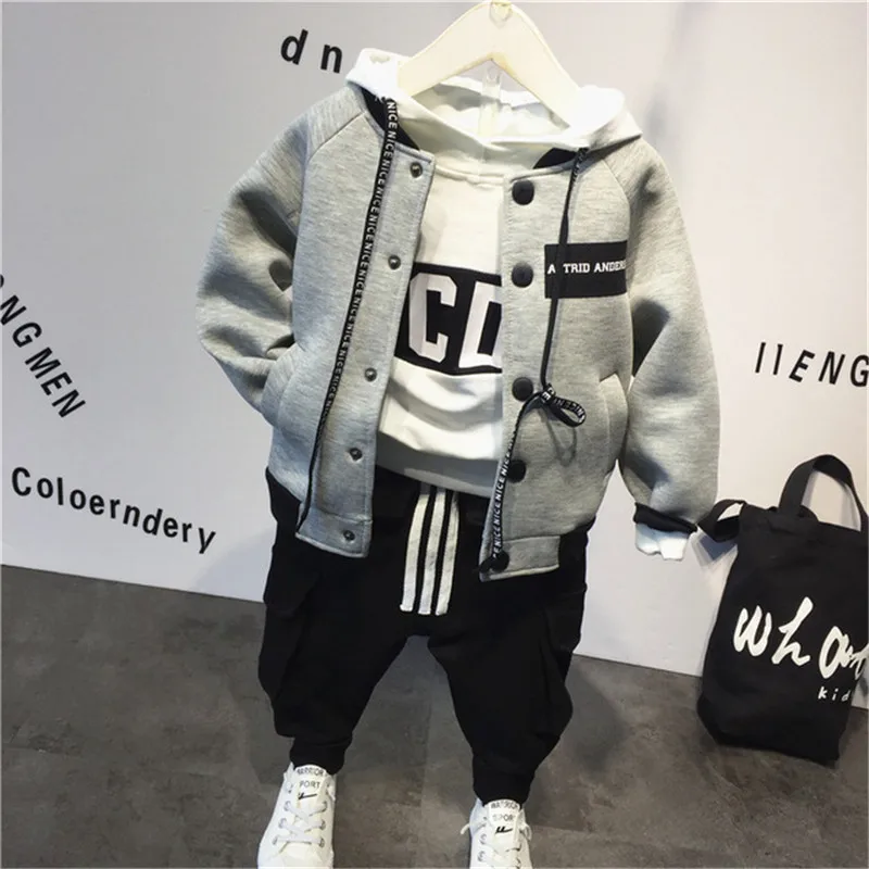 

2019 Children's suit cotton baby Baseball jacket +hoodie+pants 3pcs clothing set Autumn winter baby boys suit kids clothing set