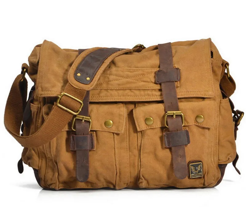 Для мужчин женщин ретро Винтаж Холст Кожа Школа Портфели военный Путешествия