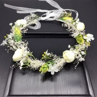 real small white flower wreath bridal headband headdress ornament kids children flower crown hair accessories adjustable garland