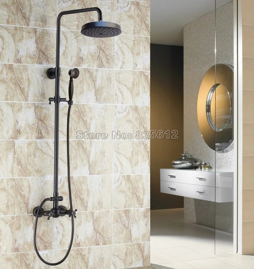 Черный хромированный смеситель для душа с ручной насадкой настенный