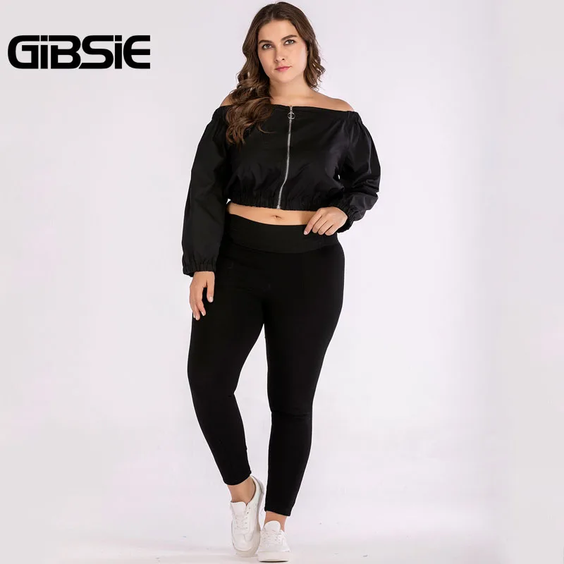 GIBSIE/женская одежда больших размеров, черный топ с открытыми плечами, футболки 4XL, Осенний женский короткий топ с длинными рукавами, Уличная Повседневная футболка