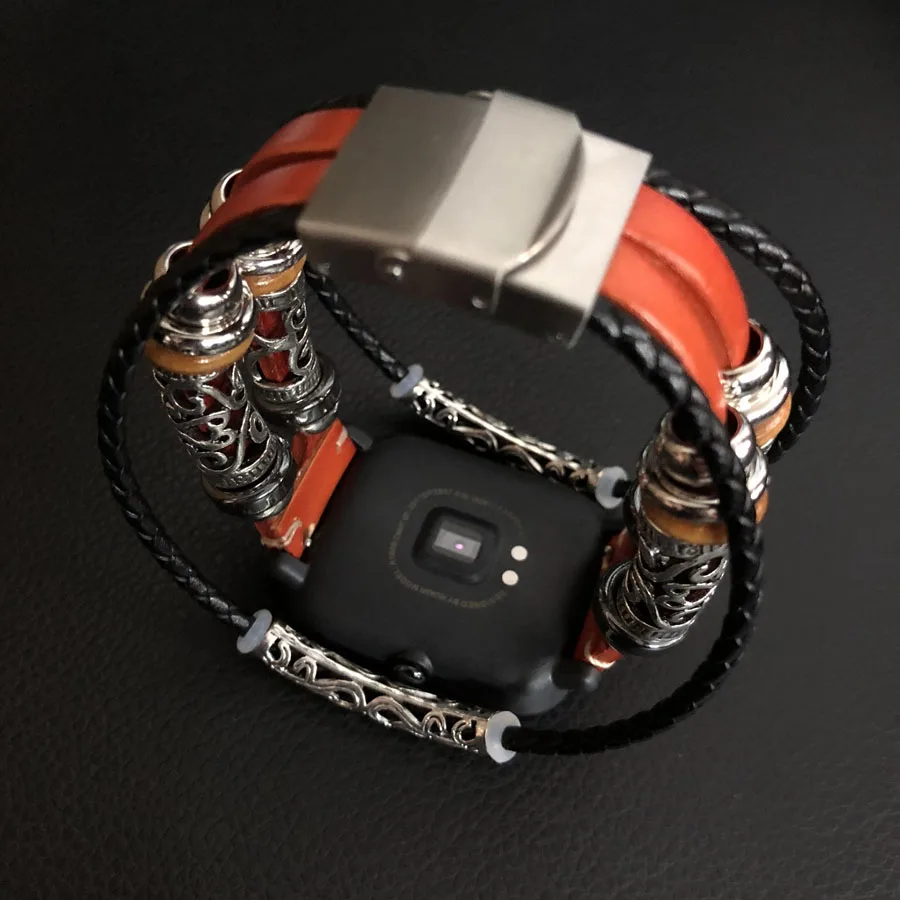 Ремешок из натуральной кожи для Amazfit Bip плетеный браслет в стиле ретро Xiaomi Huami