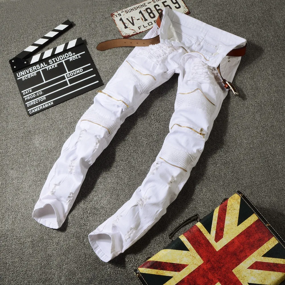 Новые модные рваные обтягивающие черные джинсы Мужские в индивидуальном стиле