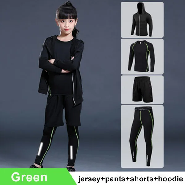 Green Set 4P Детский спортивный комплект, компрессионная футболка+ штаны, детский Рашгард для мальчиков и девочек, для бега, баскетбола, танцев, подростков, ММА, плотная спортивная одежда - Цвет: Green Set 4P