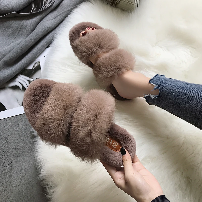 LazySeal Women's Rabbit Fur Slippers - Real Hair Furry Indoor Fluffy Plush Slides House Shoes image 4