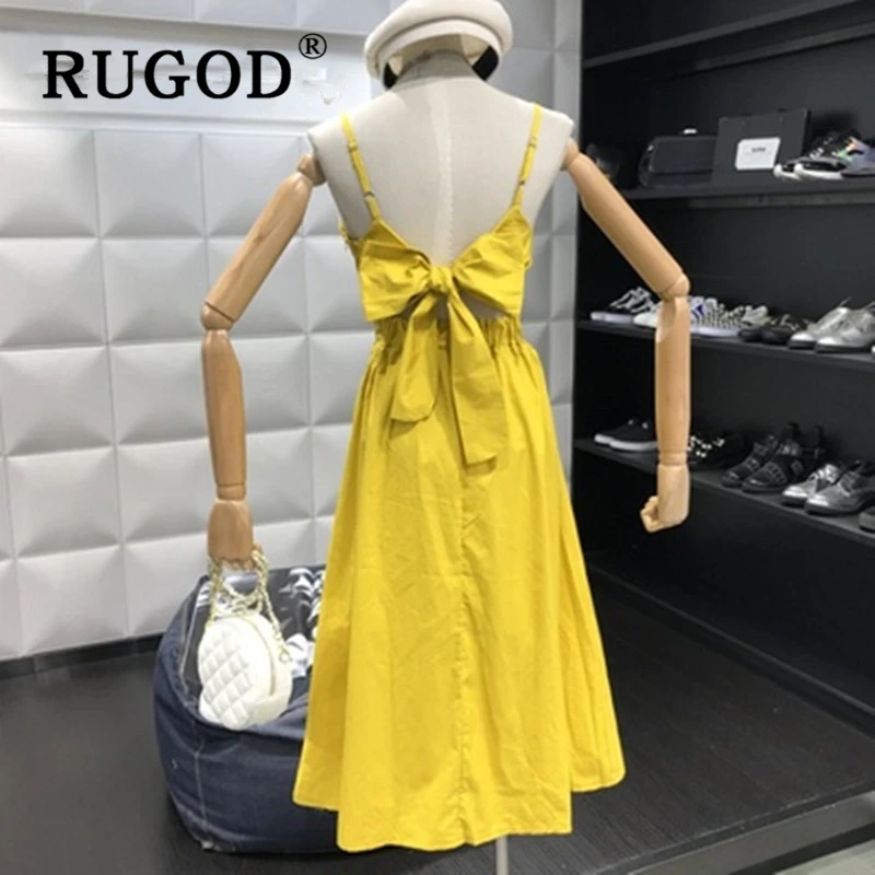 Женское длинное платье с открытой спиной RUGOD корейское большим бантом летние