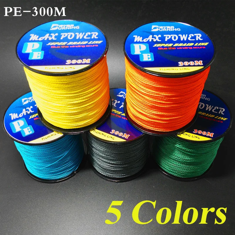 

5 Colors Max Power Super Strong 300M 330Yards PE Braided Fishing Line 4 stands 8LB 10LB 20LB 60LB Multifilament Fishing Line