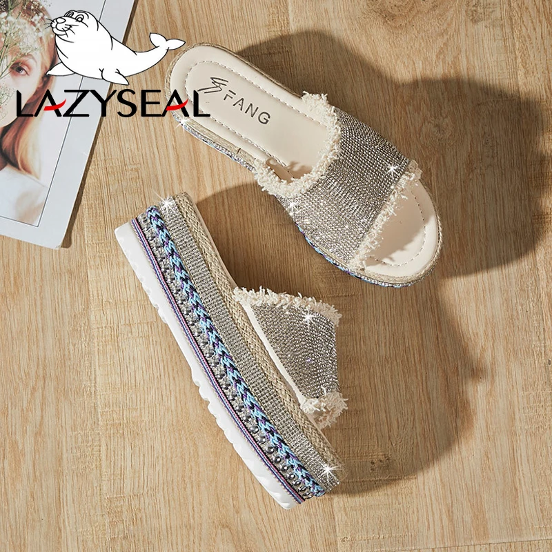 LazySeal/шлепанцы на танкетке Женская новая летняя пляжная обувь Женские Вьетнамки с