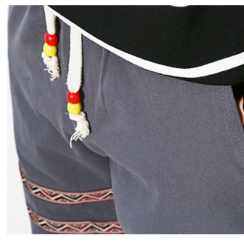 

Chinese Style Men Cotton Linen Shorts Casual Striped Plus Size Knee Length Drawstring Loose Mid Waist Vintage Short 906-A116