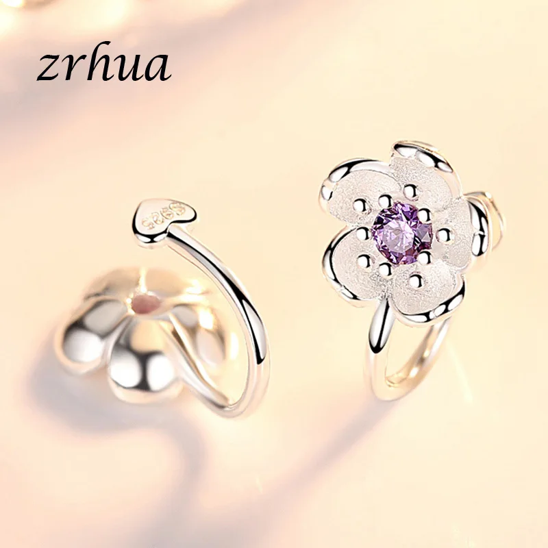 Серьги-клипсы женские из серебра 925 пробы с розовыми/фиолетовыми цветами |