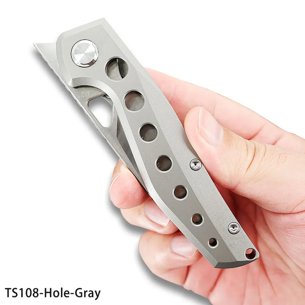 TS108-Hole-Gray TWOSUN d2 лезвие складной карманный нож тактические ножи кемпинг Охота Открытый инструмент титановый шариковый подшипник быстро открытый Garuda TS108 - Цвет: TS108-Hole-Gray