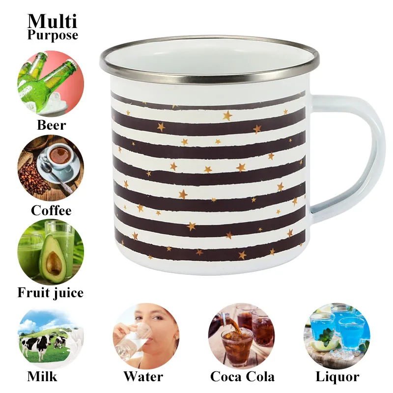 Simple Stainless Steel Hem with Black Star Striated Office and Household Tea Mug | Дом и сад