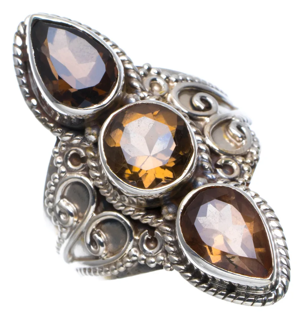 Натуральный дымчатый кварц ручной работы уникальный 925 пробы Серебряное кольцо 6