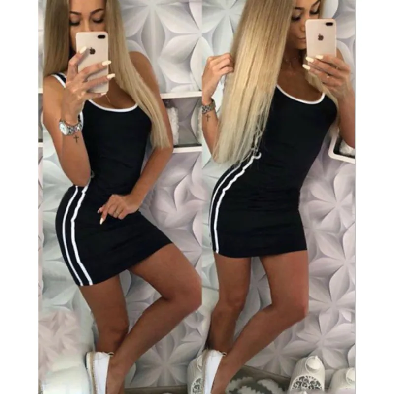 Женское летнее облегающее мини платье без рукавов эластичное повседневное