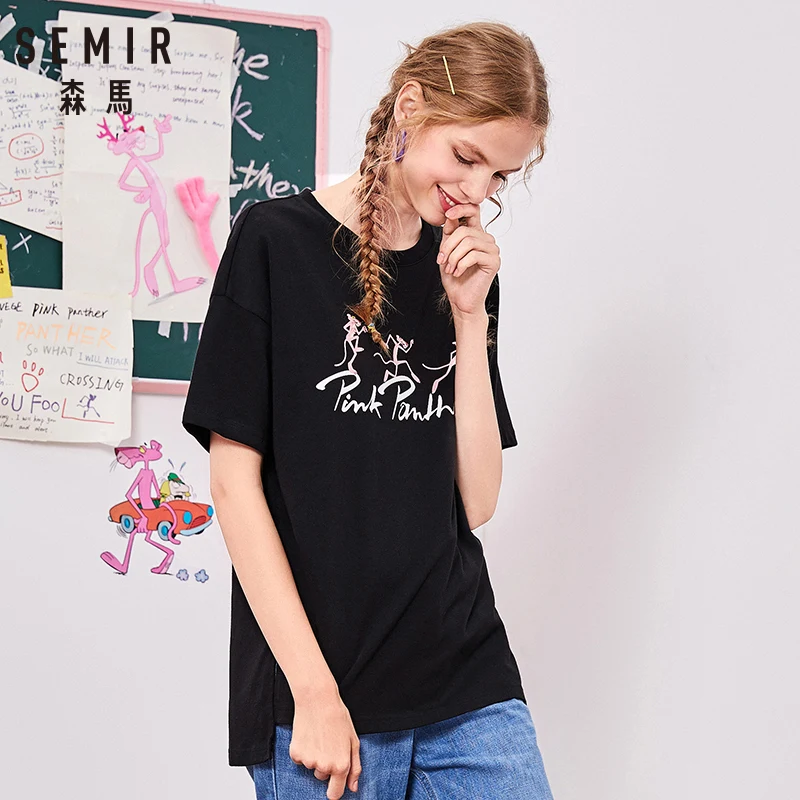 SEMIR Женская футболка из 100% хлопка с коротким рукавом в рубчик круглым вырезом