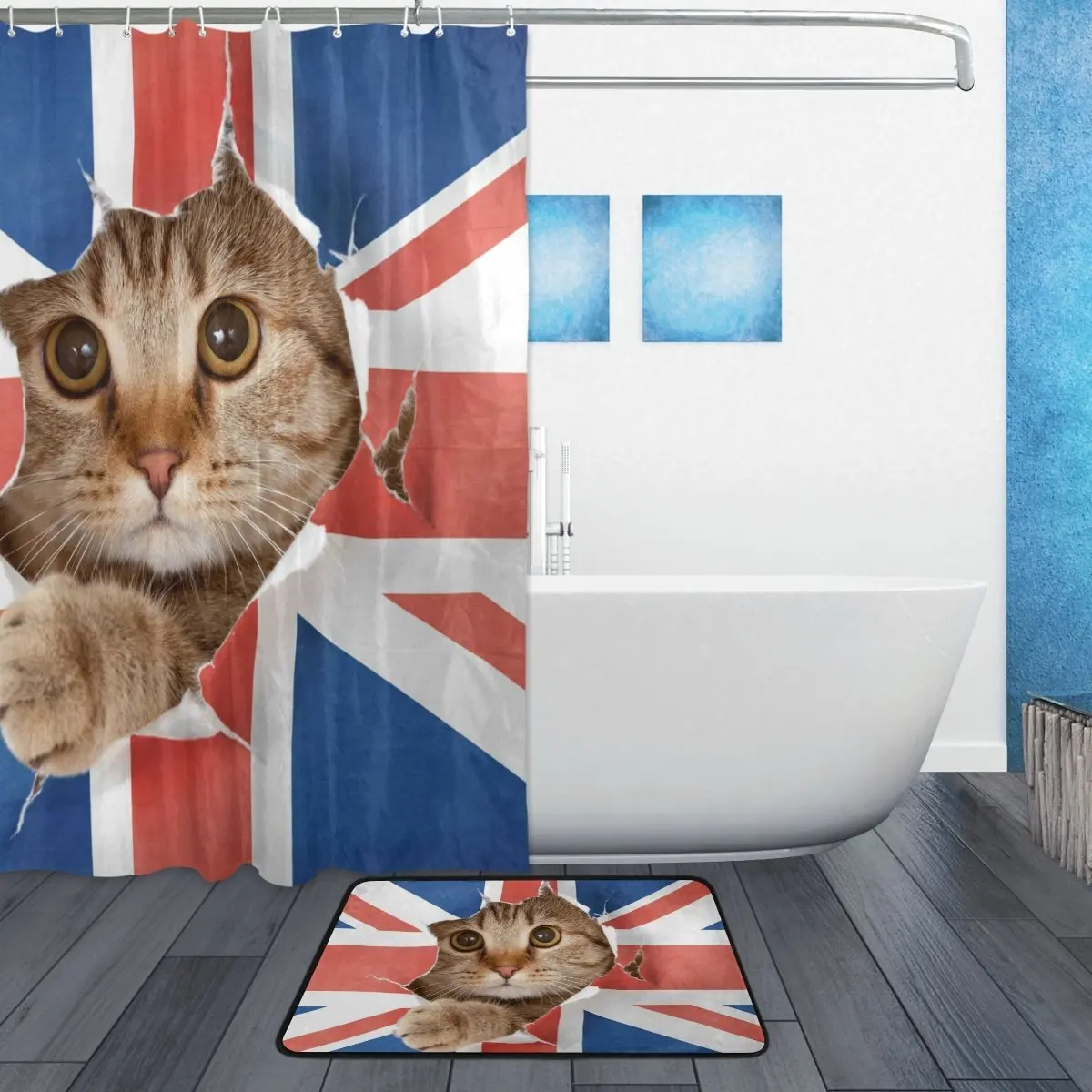 Душевая занавеска с флагом Британского союза Джек и набор ковриков забавная